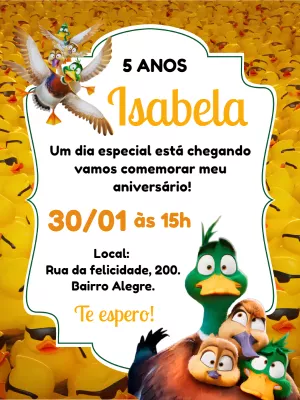 Convite Aniversário Patos do Filme para Editar Online