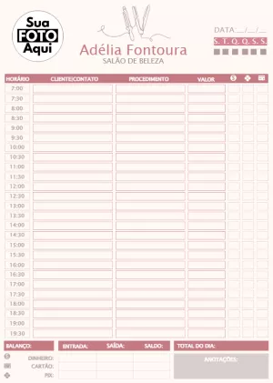Folha de Agendamento Salão de Beleza Editável para Imprimir