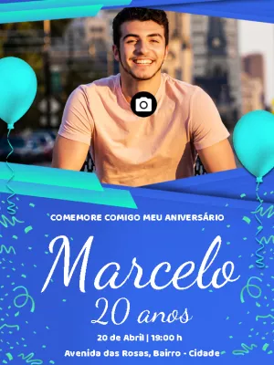 Convite de Aniversário Masculino com Balões para Editar Online