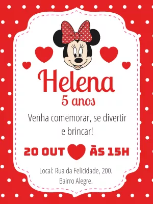 Convite de Aniversário Minnie Vermelha para Editar Online