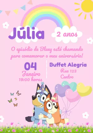 Convite de Aniversário Bluey e Bingo para Editar Online