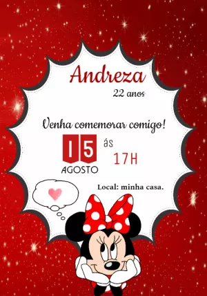 Convite de Aniversário Minnie Mouse Vermelho para Editar Online