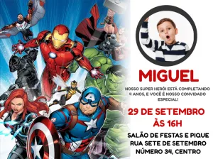 Convite Aniversário Vingadores com Foto para Editar Online