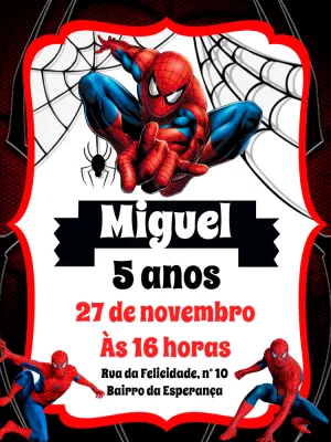 Convite Aniversário Homem Aranha para Editar e Enviar Online