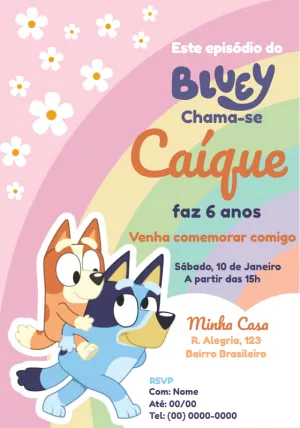Convite de Aniversário Bluey e Bingo para Editar Online