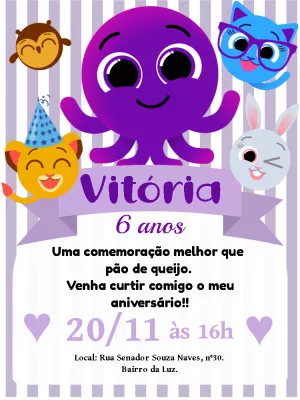 Convite de Aniversário Bolofofos com Personagens para Editar