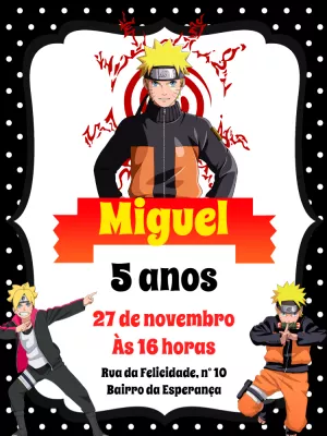 Convite de Aniversário Naruto e Boruto para Editar Online