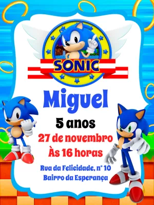 Convite de Aniversário do Sonic para Editar Online e Imprimir