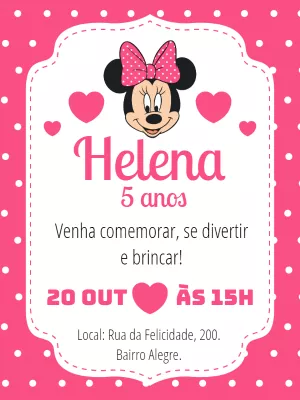 Convite de Aniversário Minnie Mouse Rosa para Editar Online