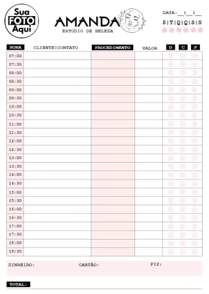 Folha de Agendamento para Estúdio de Beleza Editável Online