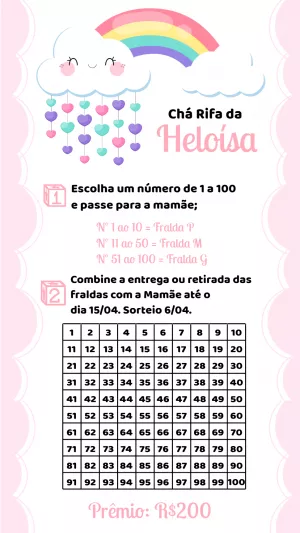 Convite Chá Rifa Chuva de Amor para Editar Online