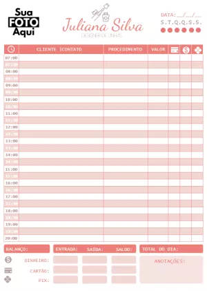 Folha de Agendamento Designer de Unhas para Editar Online