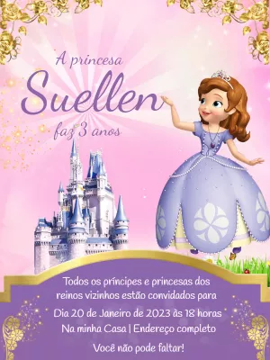 Convite de Aniversário Princesa Sofia Disney para Editar