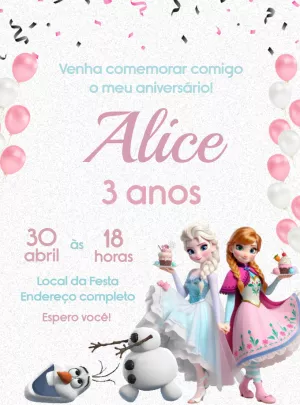 Convite de Aniversário Frozen com Personagens para Editar Online