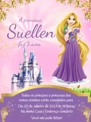 Convite Aniversário Rapunzel Princesa para Editar Online