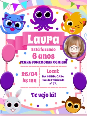 Convite Aniversário Bolofofos com Foto para Editar Online