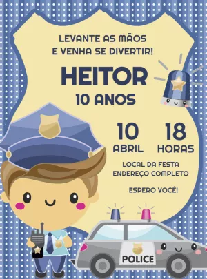 Convite Aniversário Policial Infantil para Editar Online