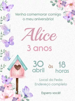 Convite Aniversário Jardim das Borboletas para Editar Online