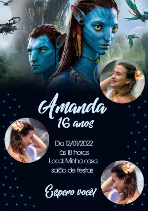 Convite de Aniversário Avatar com Foto para Editar Online
