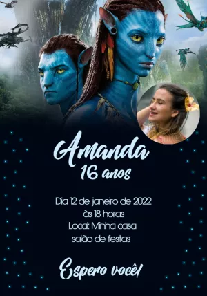 Convite Aniversário Avatar com Foto para Editar Online