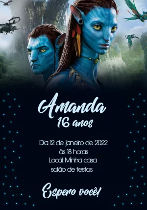 Convite de Aniversário Avatar com Personagens para Editar Online