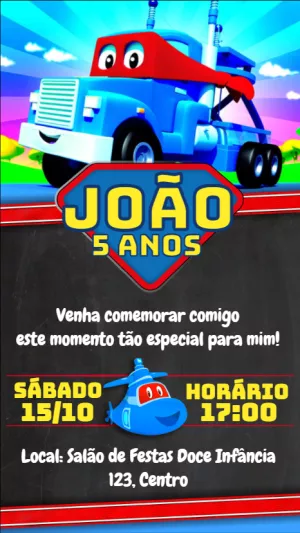 Convite Aniversário Carl o Super Caminhão para Editar Online