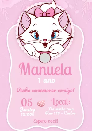 Convite Aniversário Gatinha Marie para Editar Online
