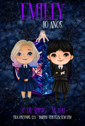 Convite Aniversário Wandinha e Enid para Editar Online