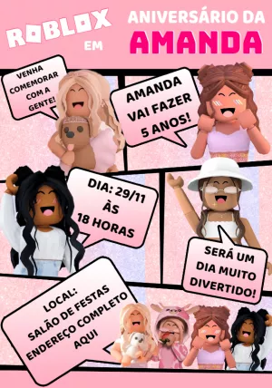 Convite Aniversário Roblox Menina: Edite Fácil e Rápido Online