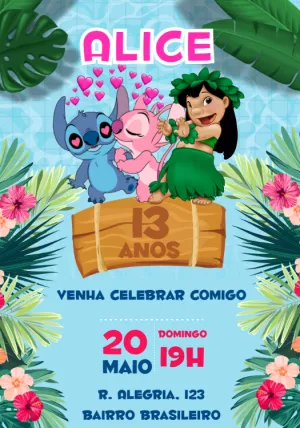 Convite de Aniversário Lilo e Stitch Tropical para Editar Online