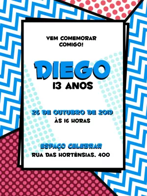 Convite de Aniversário Pop Art para Editar Online
