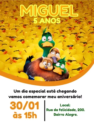 Convite Aniversário Patos o Filme para Editar Online