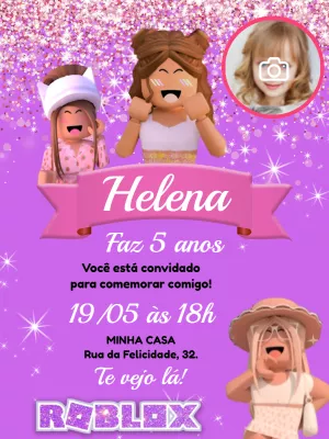 Convite de Aniversário Roblox com Foto para Editar Online
