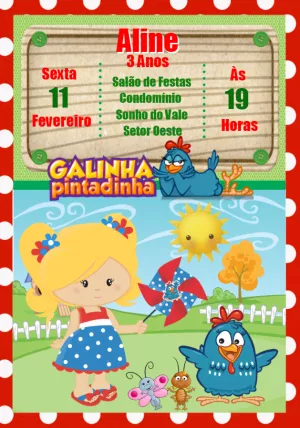 Convite de Aniversário Galinha Pintadinha para Editar Online