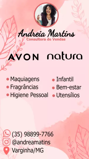 Cartão de Visita Consultora Avon e Natura Editável Online