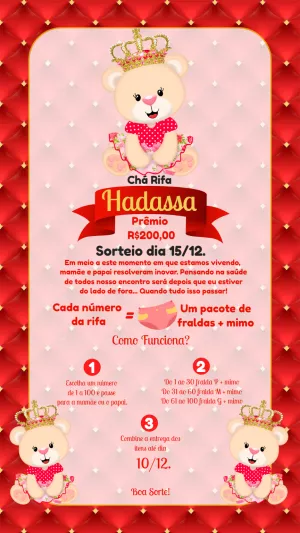 Chá Rifa Ursinha Princesa Coroa para Editar Online