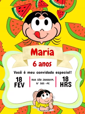 Convite de Aniversário Magali Melancia para Editar Online