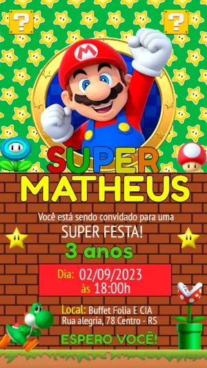 Convite de Aniversário Super Mario Bros para Editar Online