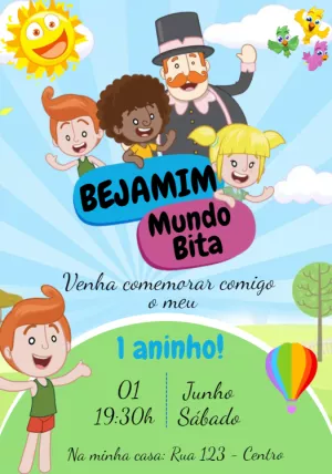 Convite de Aniversário Mundo Bita para Editar Online