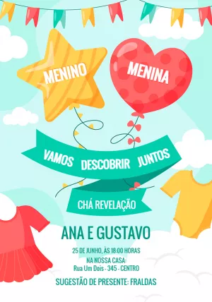 Convite Chá Revelação com Balões para Editar Online