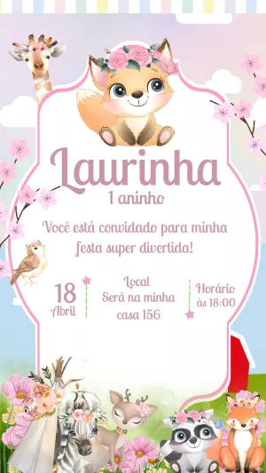 Convite Aniversário Bosque Encantado com Animais para Editar