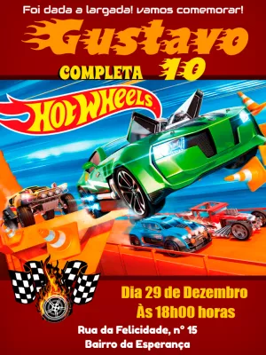 Convite de Aniversário Hot Wheels Editável Online para Imprimir