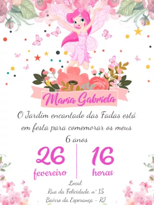 Convite Aniversário Fada Jardim Encantado para Editar Online