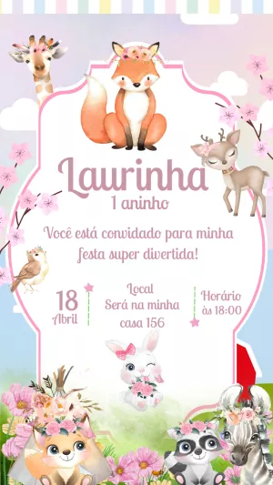 Convite Aniversário Bosque Encantado com Animais para Editar