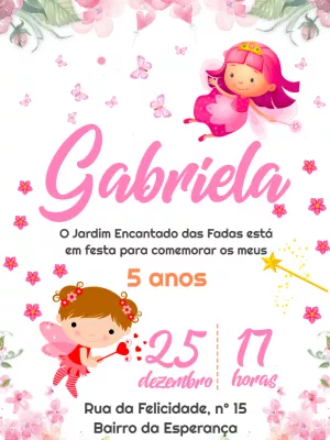 Convite de Aniversário Fadinhas Jardim Encantado para Editar