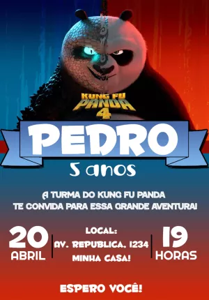 Convite de Aniversário Kung Fu Panda 4 Editável Online