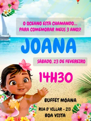 Convite de Aniversário Moana Baby para Editar Online