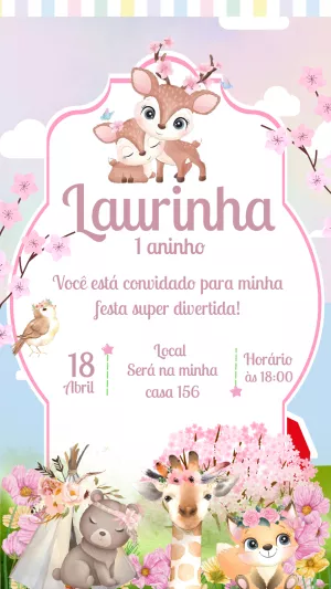 Convite Aniversário Bosque Encantado com Animais para Editar