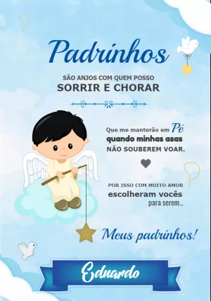 Convite Padrinhos de Batismo com Anjinho para Editar Online