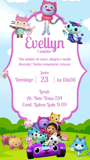 Invitación de cumpleaños La casa de muñecas de Gabby – Estático – Gisele